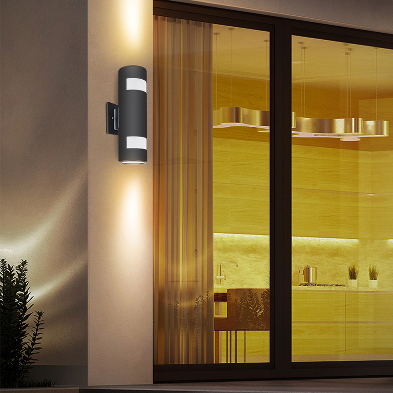 Exterior up down light aluminum wall lamp fixture outdoor wall sconce with toughened glass