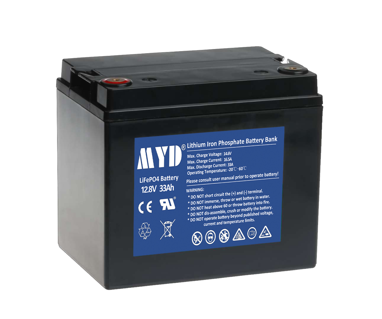 Высокая скорость разряда большая емкость 12,8 V 33Ah lifepo4 аккумулятор для аварийной ситуации