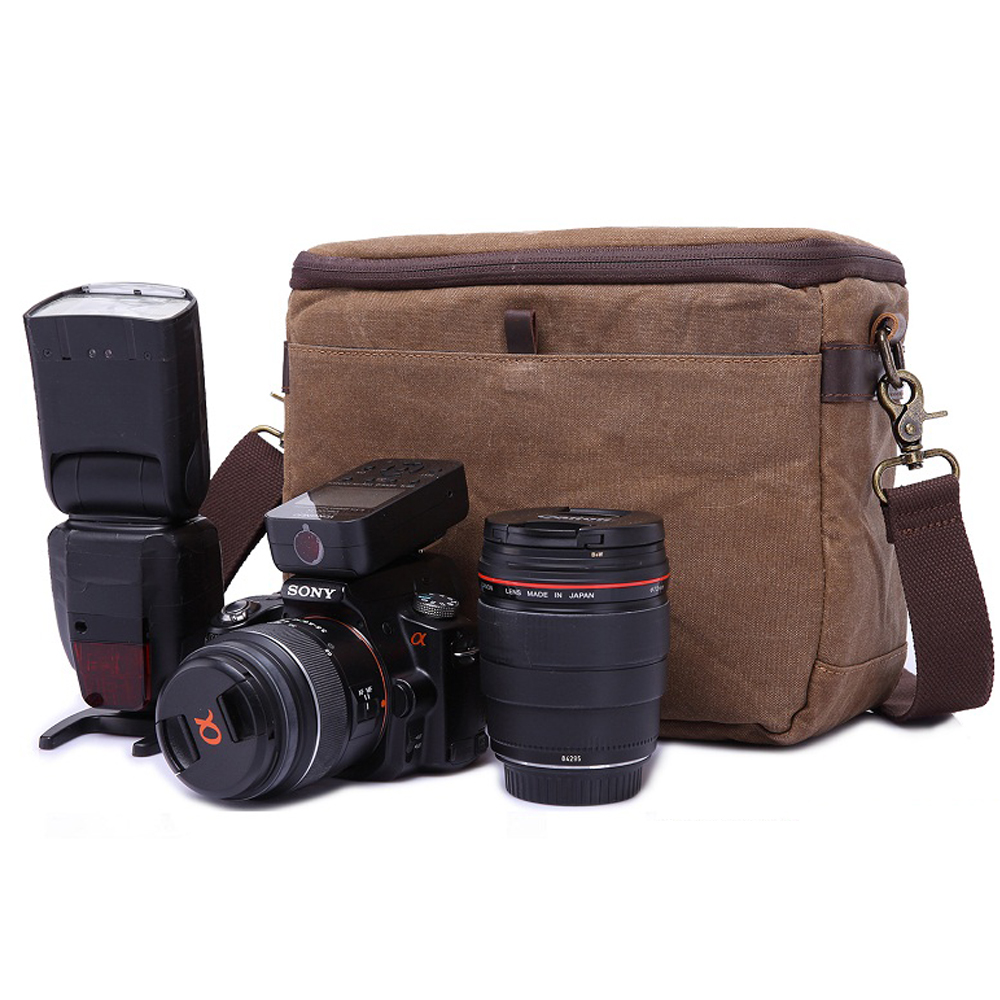 Винтажная качественная кожаная Холщовая Сумка унисекс для видеокамеры dslr, сумка через плечо для камеры dslr