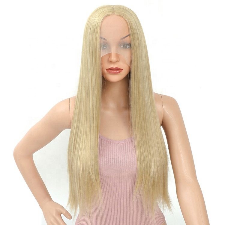Ready ship Long Straight Front Lace Wig High Temperature Silk Chemical Fiber Wig