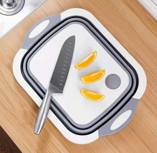 Новинка, утолщенная многофункциональная Нескользящая кухонная Складная дренажная корзина 3 в 1, разделочная доска с лотком
