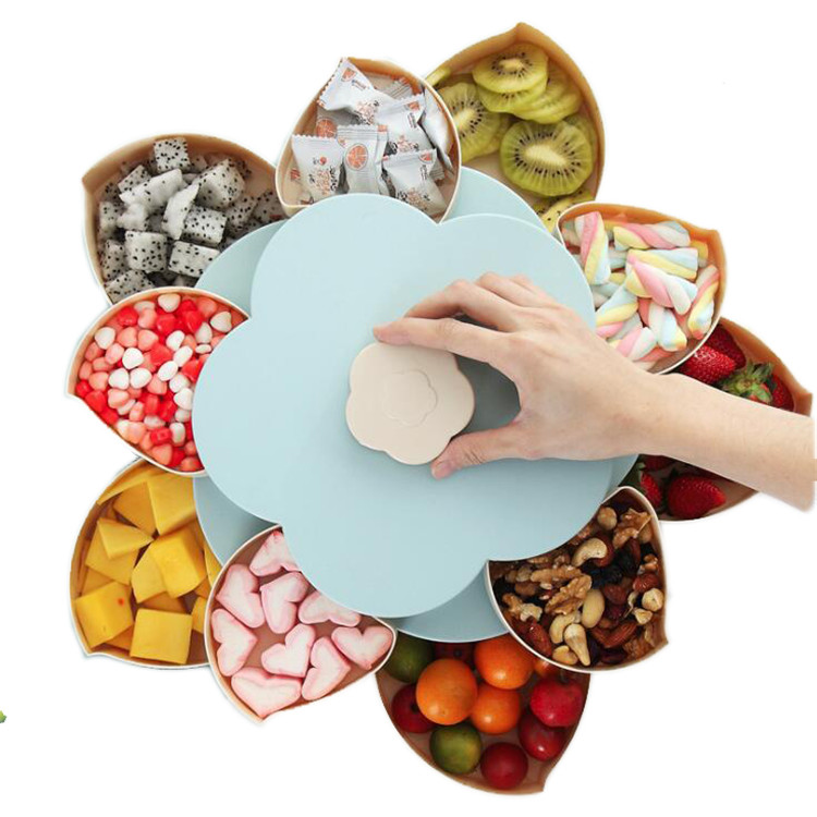 Креативная вращающаяся коробка для закусок, пластиковая лепестковая двойная Однослойная тарелка для фруктов, разделенная закуска, конфеты, фруктовые орехи, миска, кухонные принадлежности