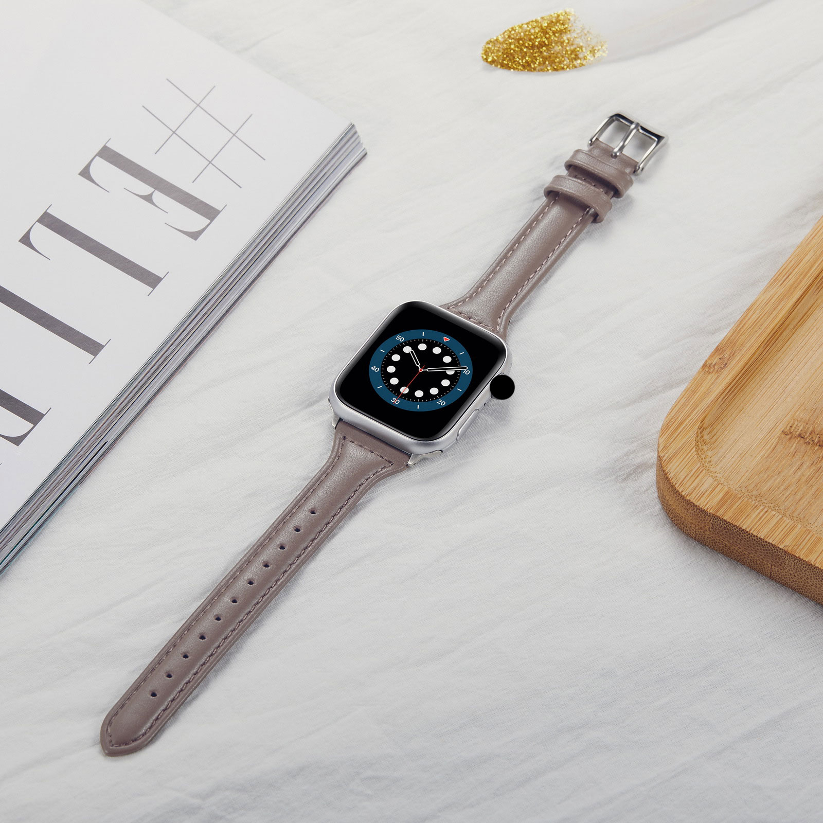 Тонкий кожаный ремешок для часов Apple Watch 6/5/4/3/2/1, тонкий ремешок 44/42/40/38 мм для женщин и девочек