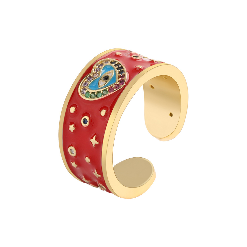Fashion Enamel Evil Eyes Chunky Ring 18k Gold Ring Enamel Trendy Eyes Colorful Zircon Party Heart Enamel Evil Eyes Ring