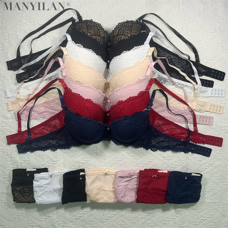 Guangzhou factory directly sell sexy lace bra set C Cup push-up breathable women underwear set