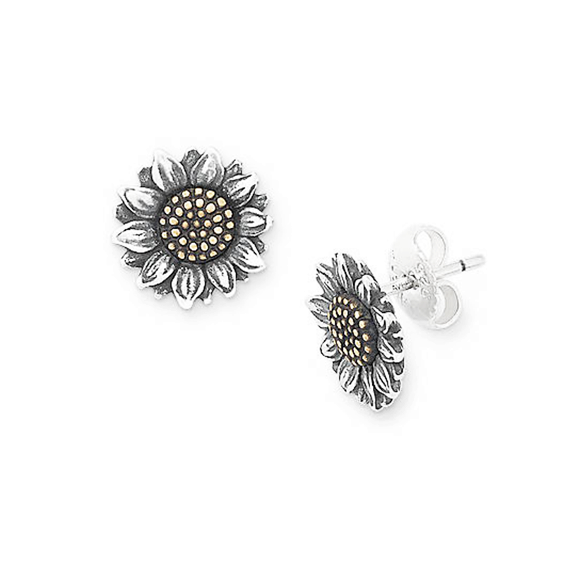 James Avery Jewelry Natural Wild Sunflower Studs Sunny Summer Men Sterling Silver and Bronze Handmade High Quality Best Design
