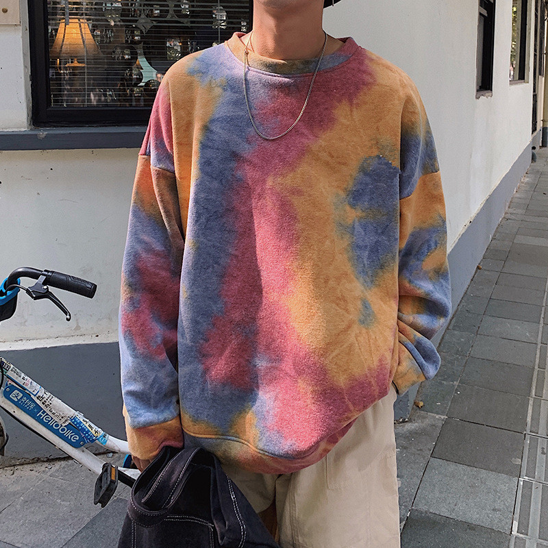 Самая популярная мужская футболка с принтом tie-dye, Новое поступление 2021, цветная Повседневная Удобная уличная одежда с прострочкой, пуловер