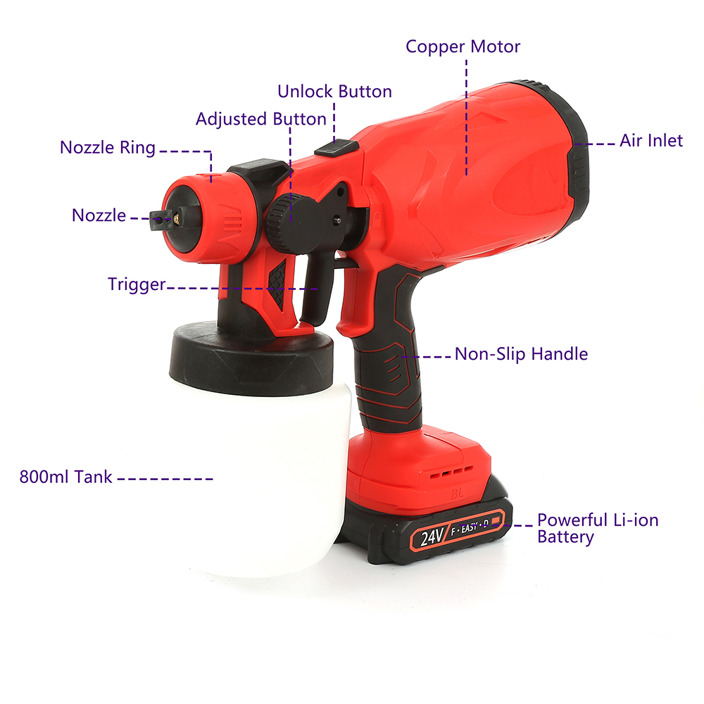 24V Electric Handheld Easy To Use Airless Paint Sprayer High Quality Professional Painting Machine Economical Power Spray Gun