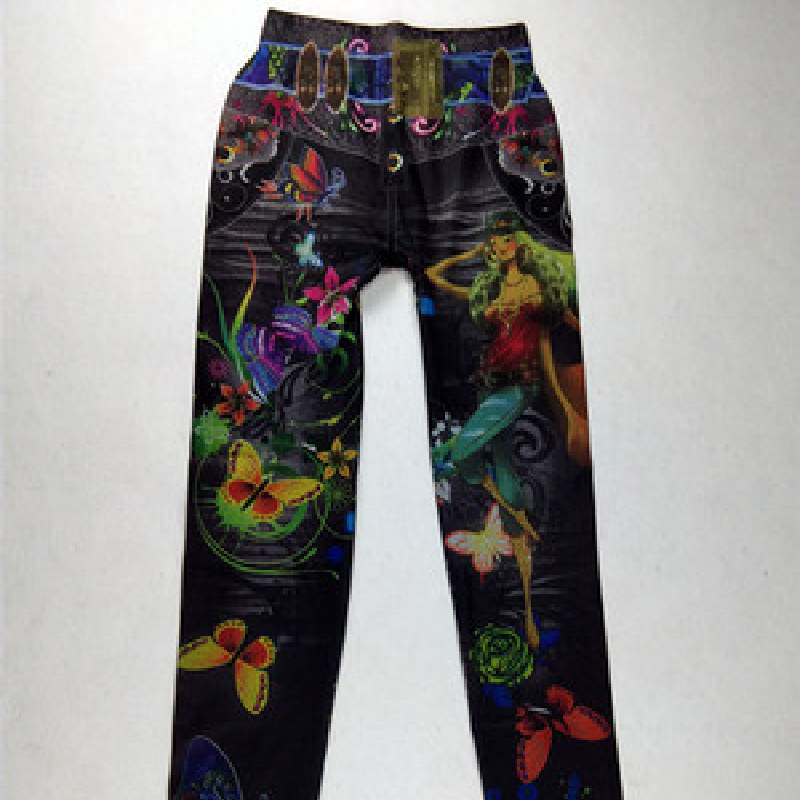Fashionable Lady Seamless Clour Print High Waist Skinny Jean Denim Leggings Stretchy Jeggings Pants