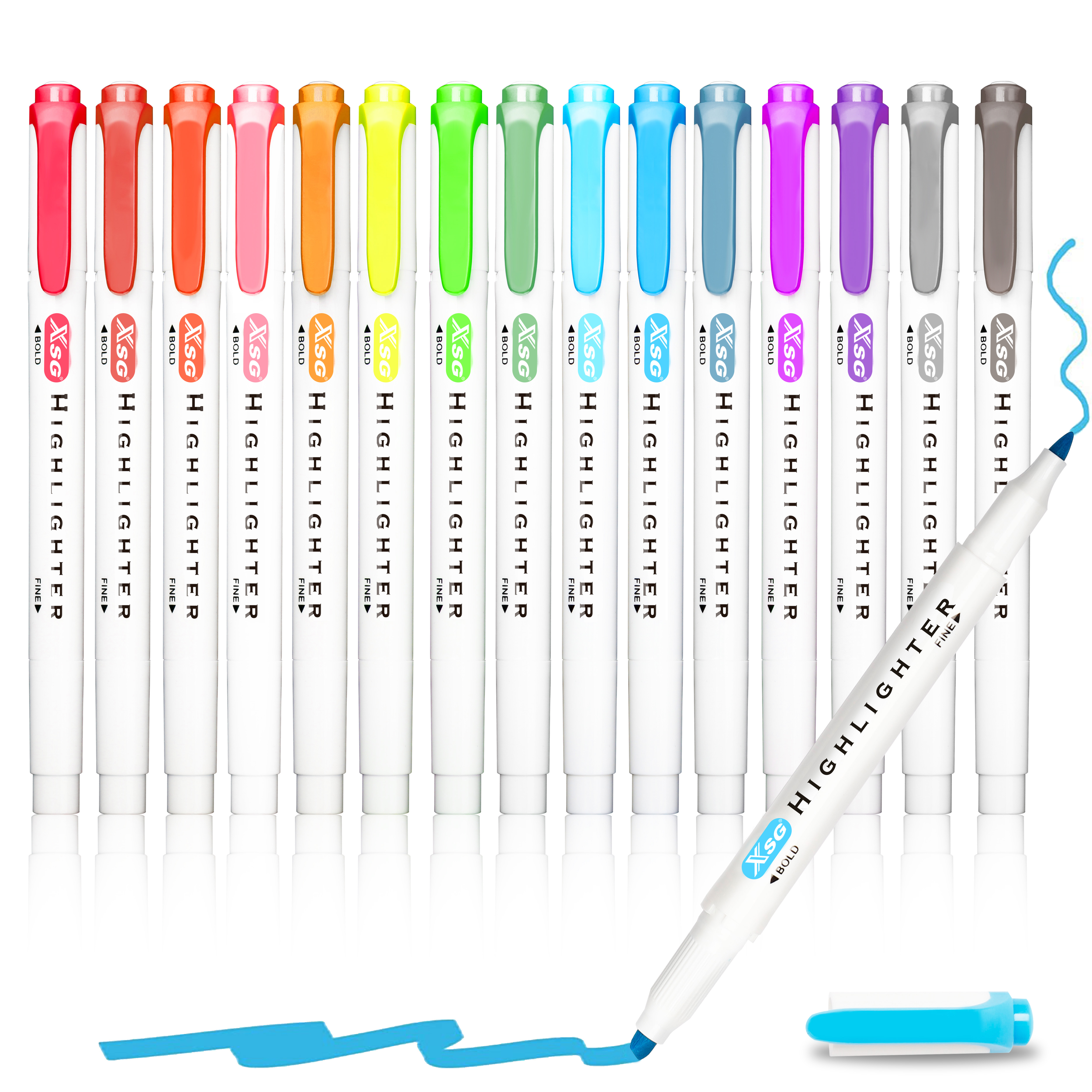 15 Colors Custom Dual Tips Highlighter Marker Pen Colorful Pastel Drawing Highlighter Pens