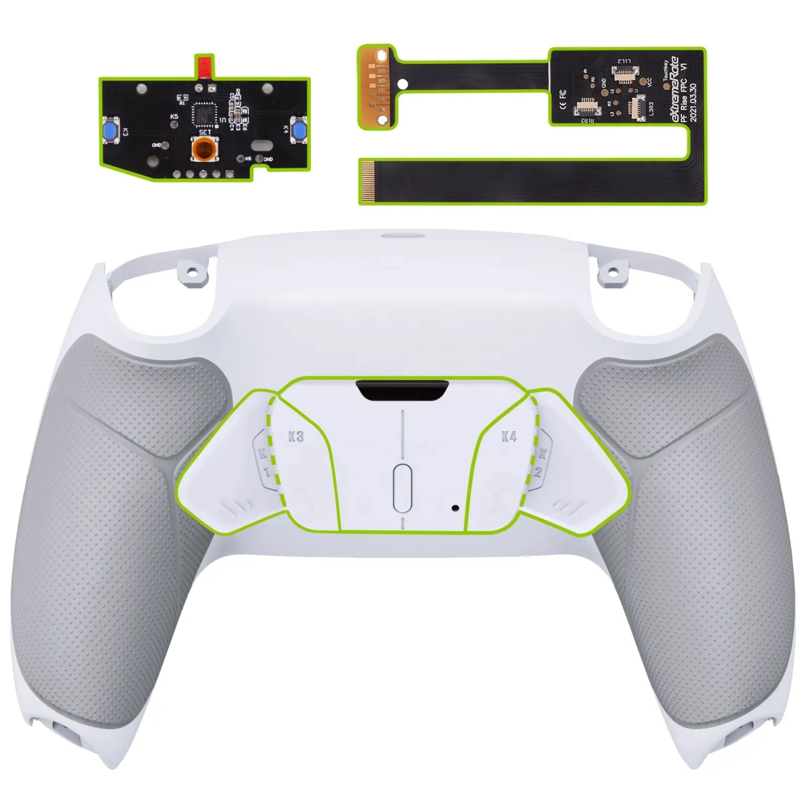 PS5 White Rubberized Grip Programmable RISE4 Remap Kit for PS5 with Upgrade Board & Back Shell and Back Button for PS5 Gamepad