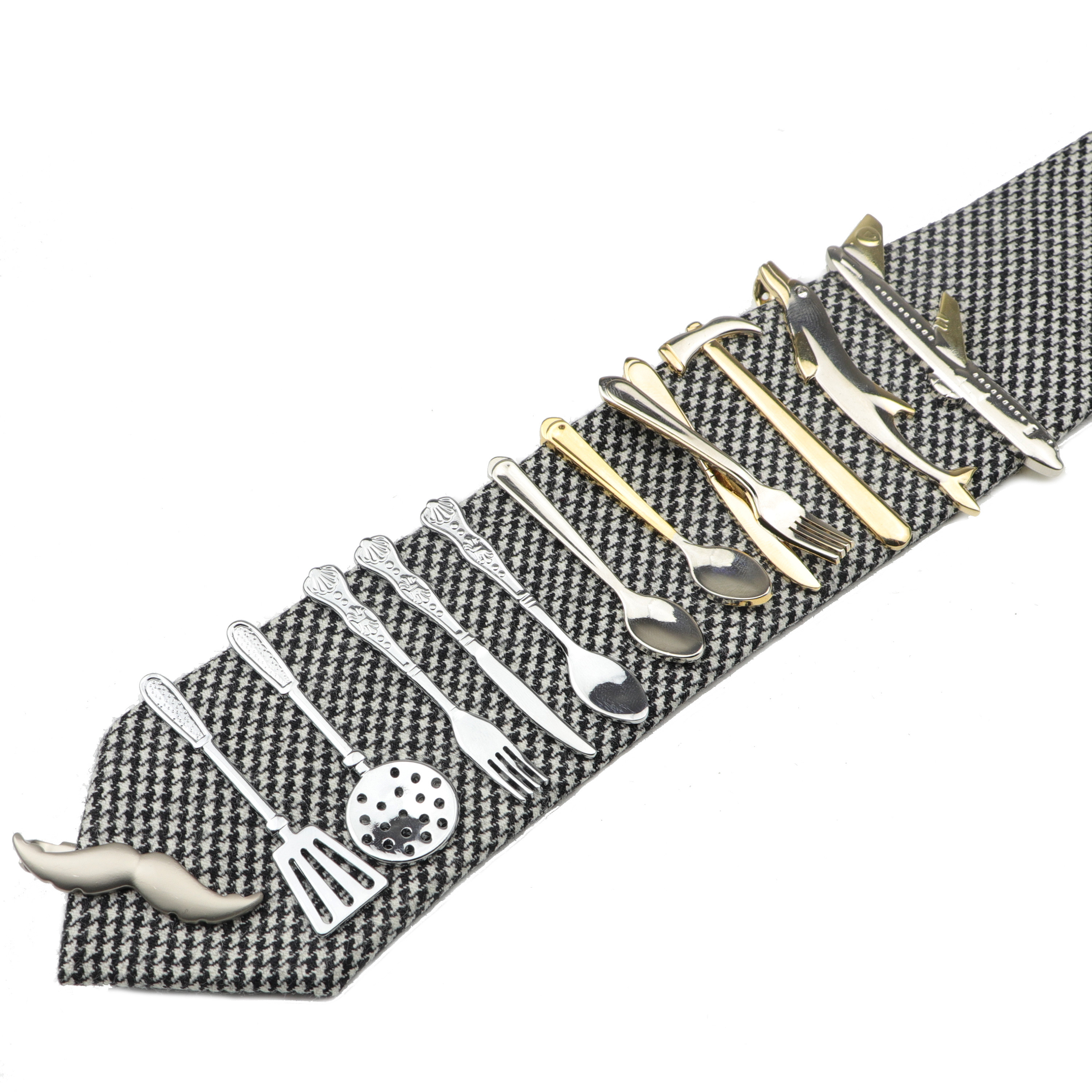 1 Piece Chrome Stainless Glasses Car Airplane Fork Spoon Shape Silver Metal Tie Clip for Men Necktie Clips Pin For Mens Gift