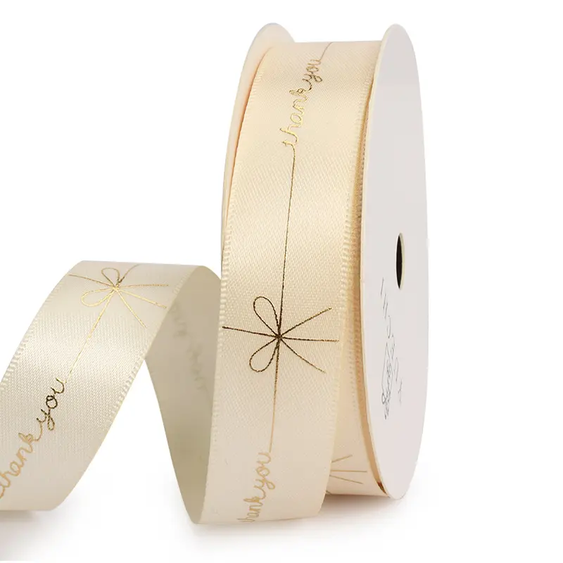 Whole OEM gold foil print cotton silk logo ribbon tape golden foil washi tape grosgrain ribbon tape for gift package