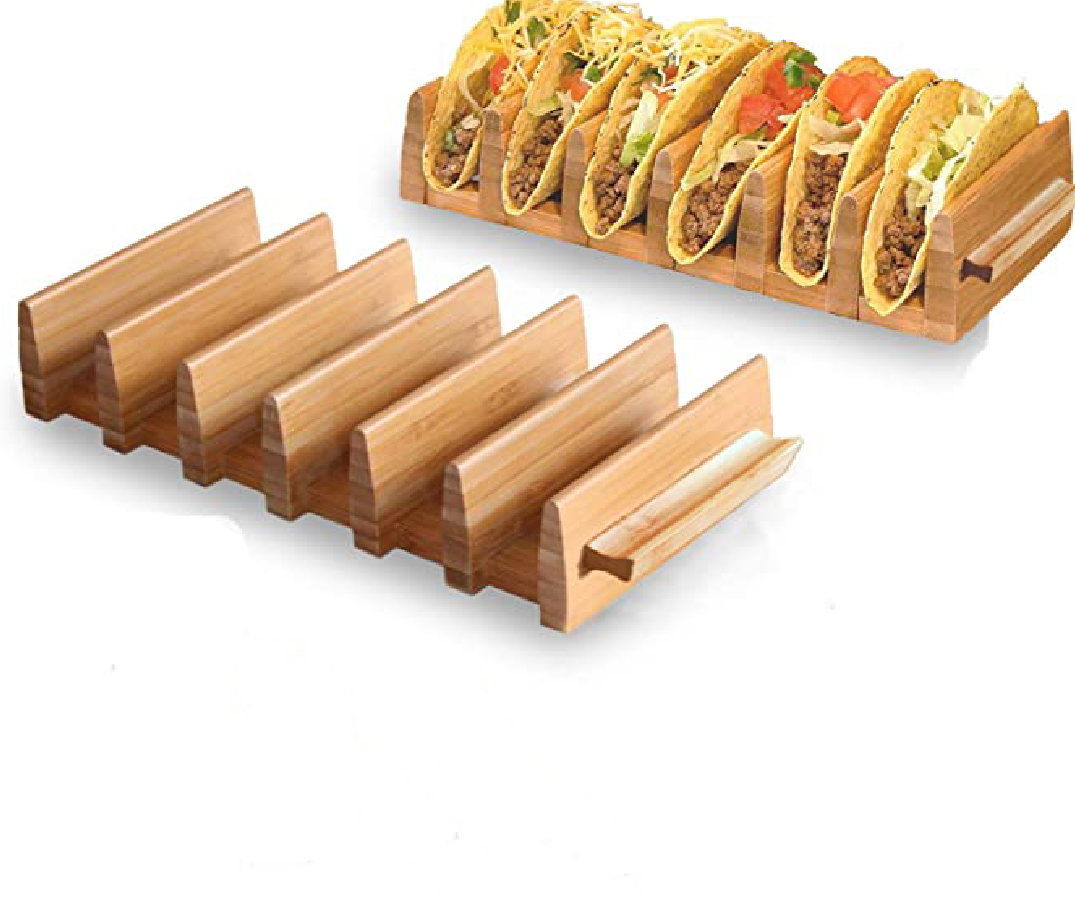 Wholesale Bamboo Wooden Taco Holder Tray with 6 Shell Tacos Stand Rack for Tortillas