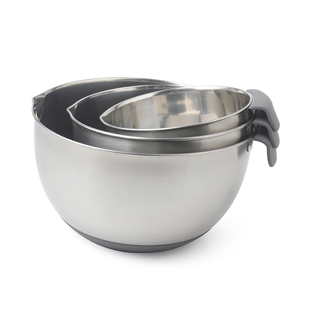 Food Grade Stainless Steel Salad Mixing Bowl with Handle 3 Pieces Salad Bowls Set