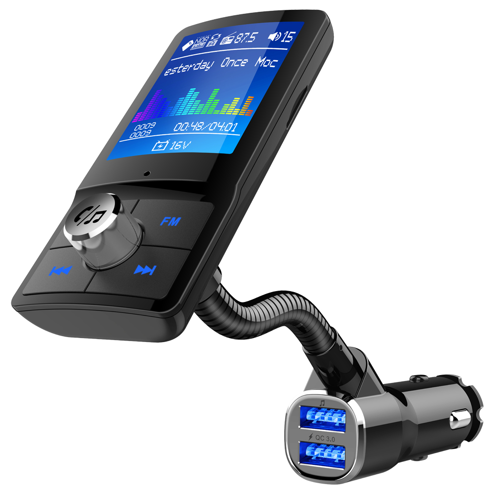 BT 5.0 Car Kit Handsfree Support Multi Language Large Color Screen AUX Audio Receiver MP3 Player FM Transmitter