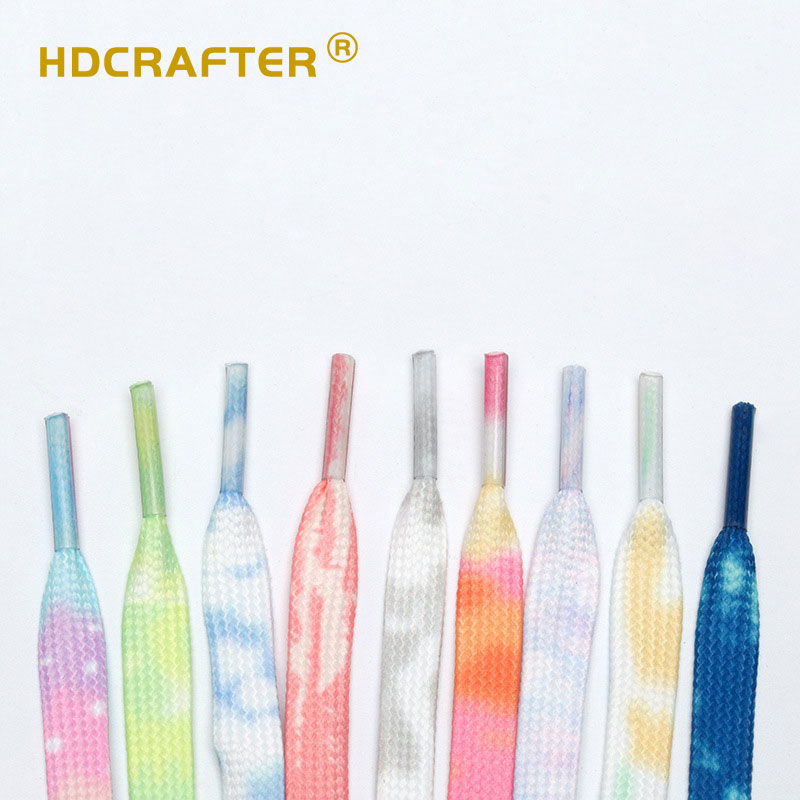 HDCRAFTER Tie dyeing creative flat polyester shoelace color custom text print