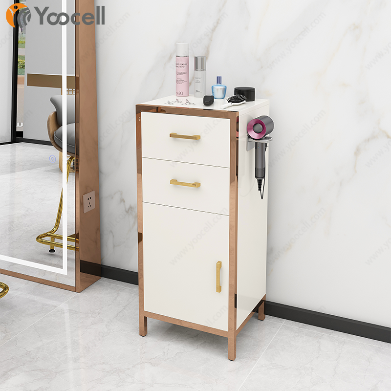 Yoocell quality rose gold frame white color plywood material pedicure trolley cart salon hair salon cart trolley for sale