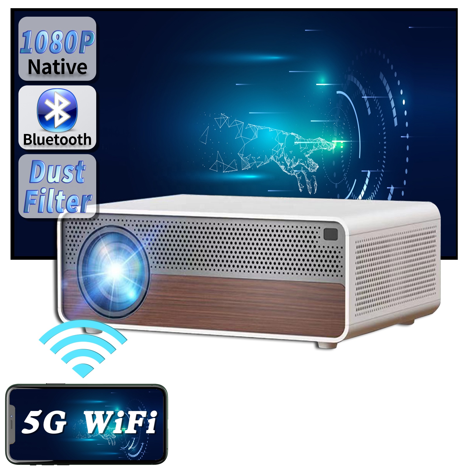 Проектор ZAOLIGHTEC A40 Full HD 1080P, 10000 люмен, ЖК-проектор для домашнего кинотеатра, Wi-Fi проектор для домашнего мобильного телефона, видеопроектор 4K