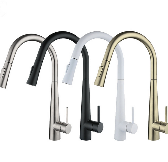 Elegant White Stainless Steel 304 Pull Out Kitchen Sink Tap White Kitchen Faucet