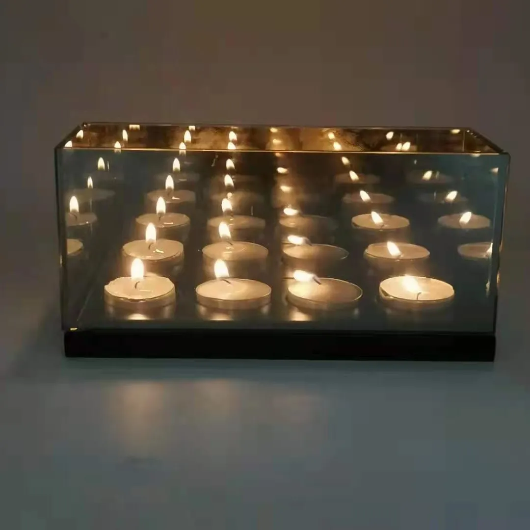 15x15CM Infinity Cube Glass Tealight Candle Holder With 4 Candle Reflective Tealight Candle Holder