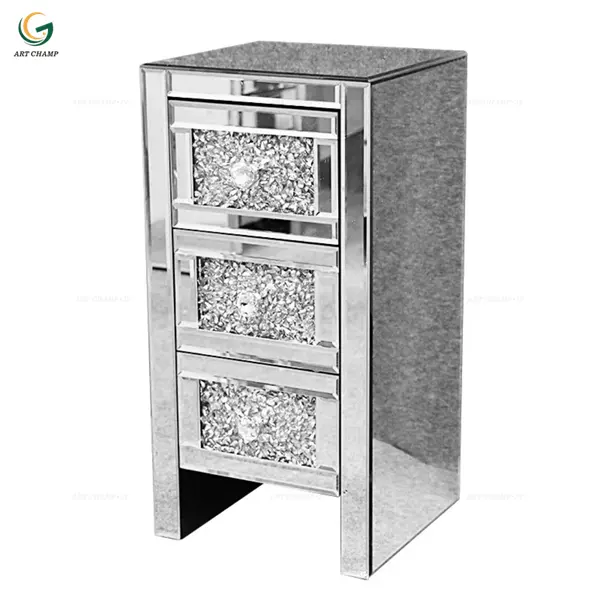 Night Stand 3 Drawer Luxury Crushed Diamond Bedroom Furniture Modern Bedside Table Mirrored Night Stand