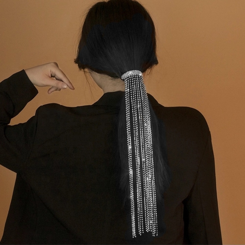 Fashionable Tassel Hair Accessories Geometric Claw Chain Temperament Hairpin Women Rhinestone Hair Clips