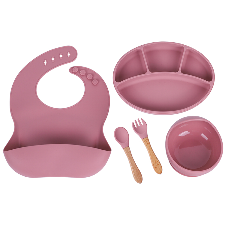 Wholesale customized plates baby Non-toxic Silicone kids Plate Spoon Fork Feeding Set infant Baby Bibs Tableware Baby Plate Set