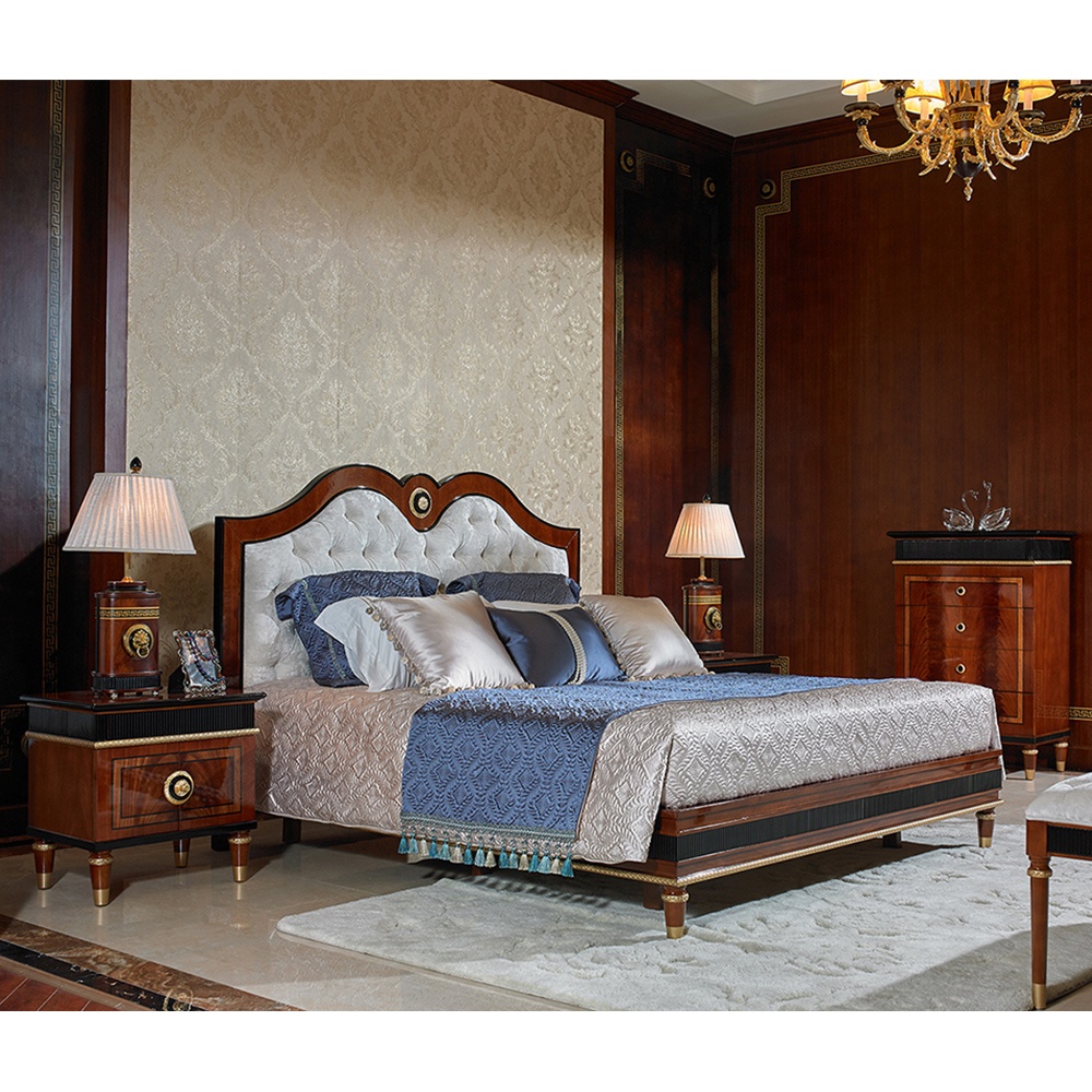 Luxury royal antique wooden bedroom furniture set with dresser