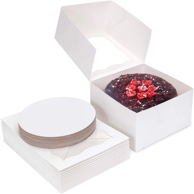 Wholesale Cake Boxes with Cake Boards Set /White Tall Bakery Box with Window Pastry Boxes Disposable Cake Containers for Dessert