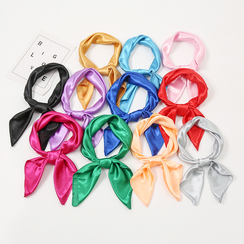 2021 Satin Square Scarf Women Fashion Solid color Small Neck Scarfs Lady Hair Band Foulard Handkerchief Female Bandana Shawl