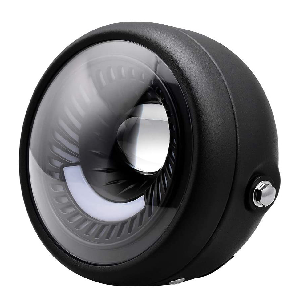 Motorcycle Spiral White Side Mount 6.5" LED Headlight Daytime Running for Cafe Racer Bobber