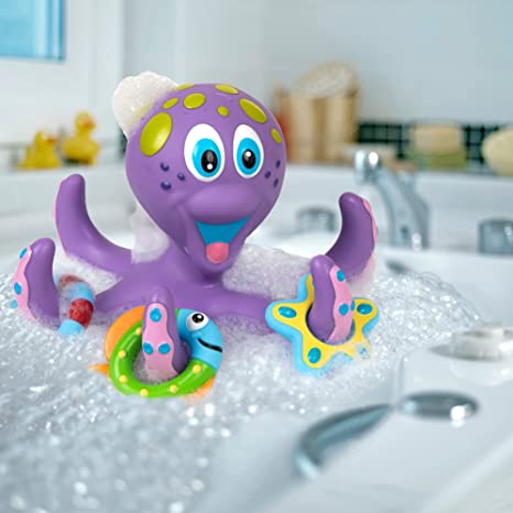 Hot sale on Amazon Octopus bathtub toys 5 pieces of ferrule floating purple soft rubber interactive baby bathtime toys