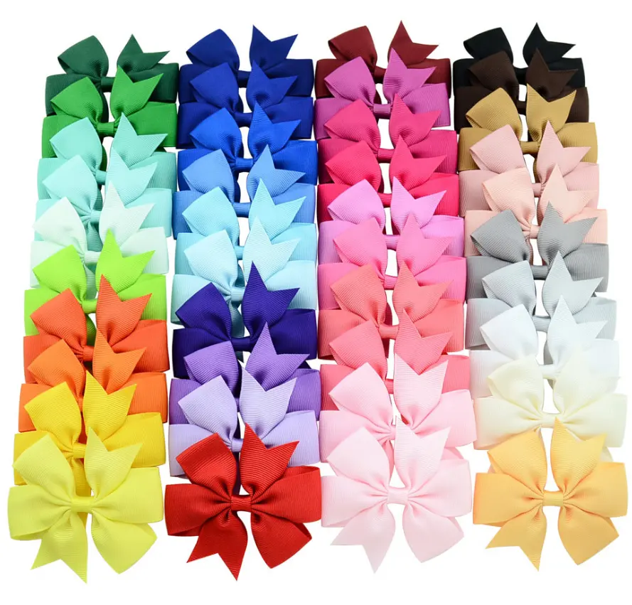 40pcs Different Colors 3 inch Grosgrain Ribbon Baby Girls Hair Bows Alligator Clips Hair Accessories