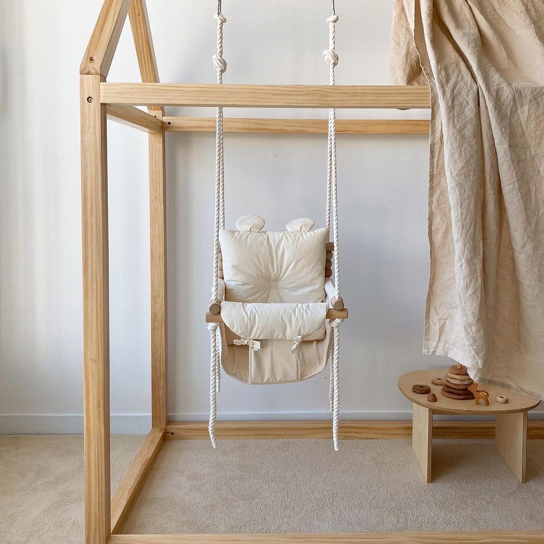 Modern Home Infant Wooden Swing Chair Small Indoor Rocking Chair Hanging Feature Bedroom Garden Outdoor Use Infants Children's