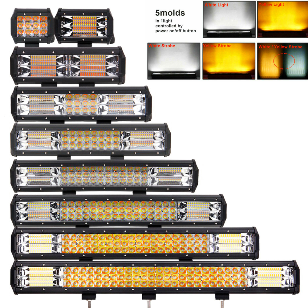 Raych 4 5 12 14 17 20 23''inch Tri rows movable bracket Strobe LED light bar 5 model White Amber offroad 4x4 car light 12V 24V