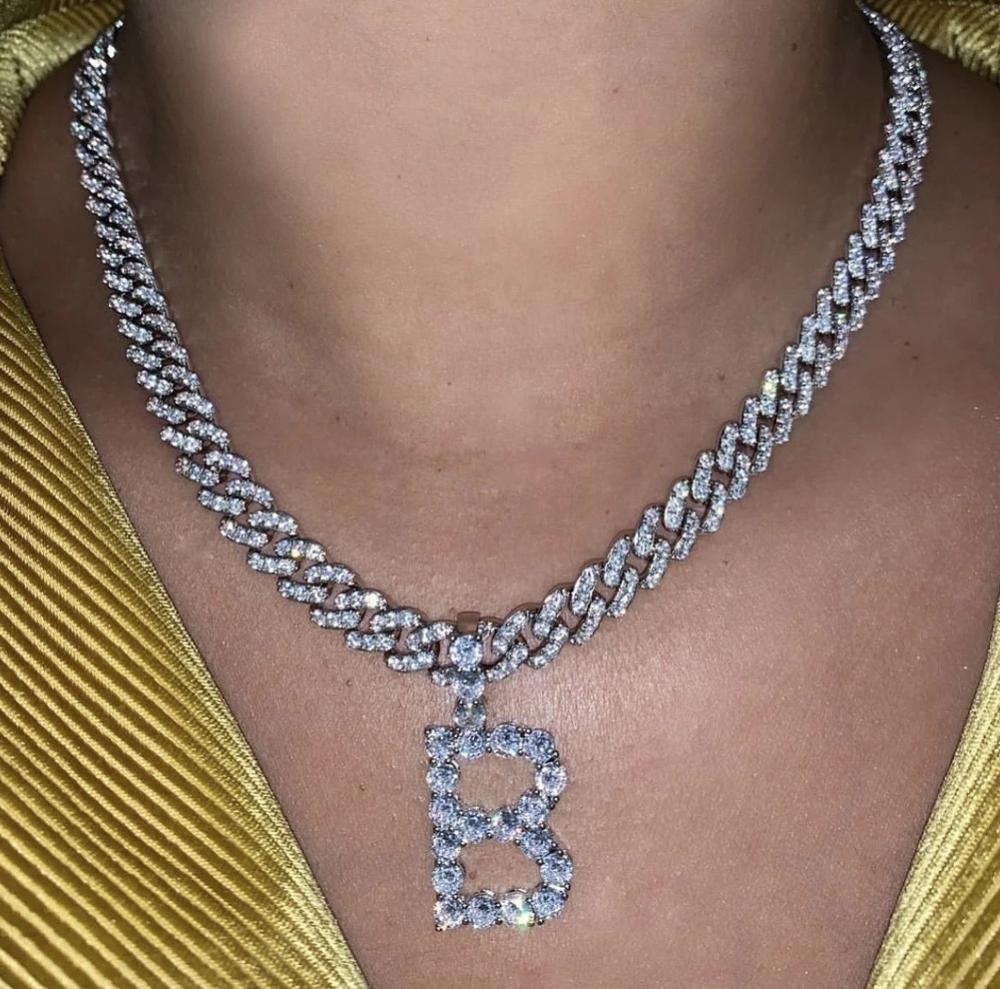 hip hop bling men women jewelry silver gold 26 alphabet 10mm CZ Miami cuban link chain personalized name necklace