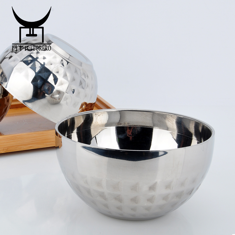 Diamond shape stainless steel bowls fruit / snack bowl heat insulation against ironing double wall bowl