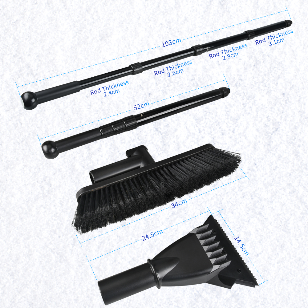 Extendable 3 in 1 Snow Removal Kit with Snow Shovel, Ice Scraper, Snow Brush and Squeegee for Cars Trucks