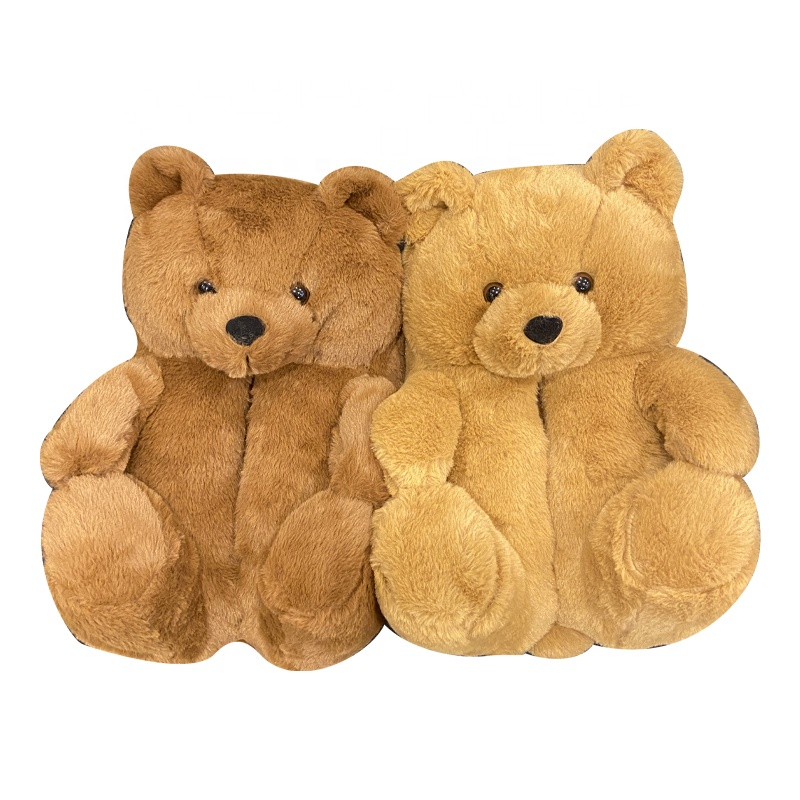 Low MOQ Factory Price Cut teddy bear slippers womem fur slides indoor slides bedroom slides