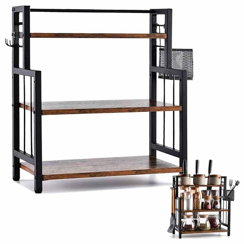 3 Tier Metal And Wooden Material Coffee Station Organizer For Home Countertop