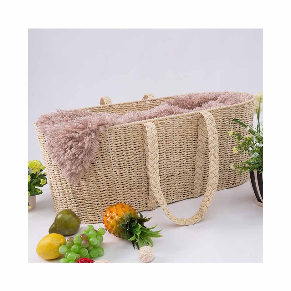 HuangTu Natural Korb Seagrass Woven Cover Baby Moses Changing Wicker Cotton Storage Basket