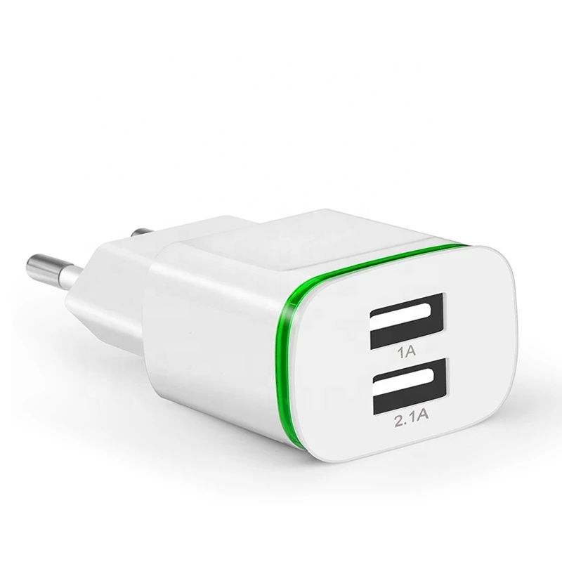 Лидер продаж на Amazon, настенные зарядные USB-устройства для путешествий со светодиодной подсветкой, адаптер переменного тока, 5 В/2,1 А, 2 порта, вилка европейского стандарта, портативный зарядное устройство