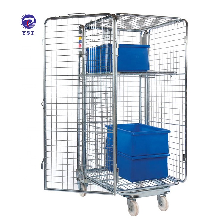 Collapsible warehouse storage steel stacking zinc wire mesh security roll cage container