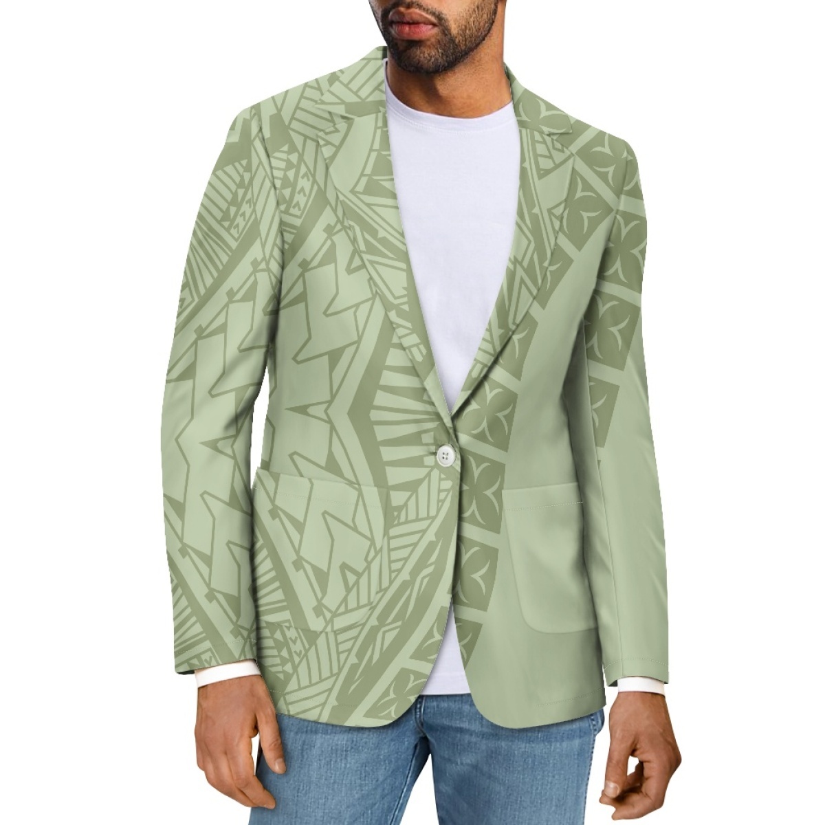 Custom Plus Size Men's Business 3D Digital Sublimation Print Casual Suit Jacket Print On Demand Polynesian Style Pattern