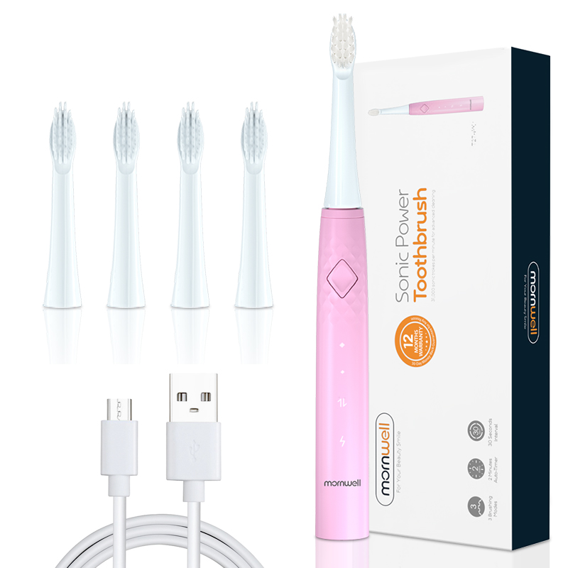 IPX7 Waterproof USB Charging 8 Replaceable Brush Heads T27 Mornwell Sonic Power Toothbrush Mini Whitening electric Toothbrushes