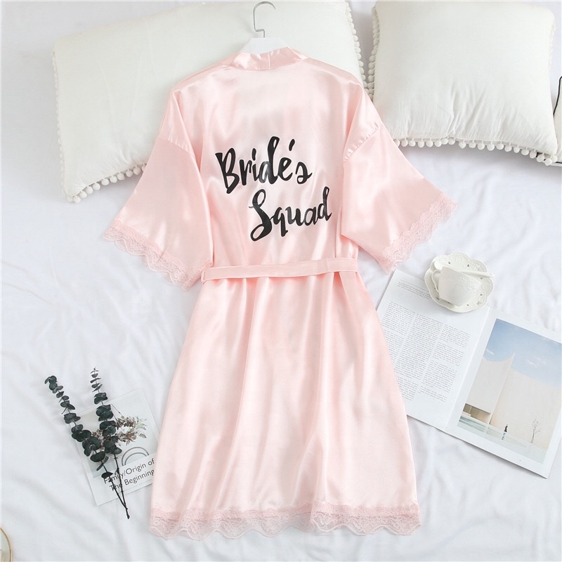 OEM Satin Pajamas Lingries Women Sexy Bridesmaids Wedding Bridal Robes Silk Bathrobe Set
