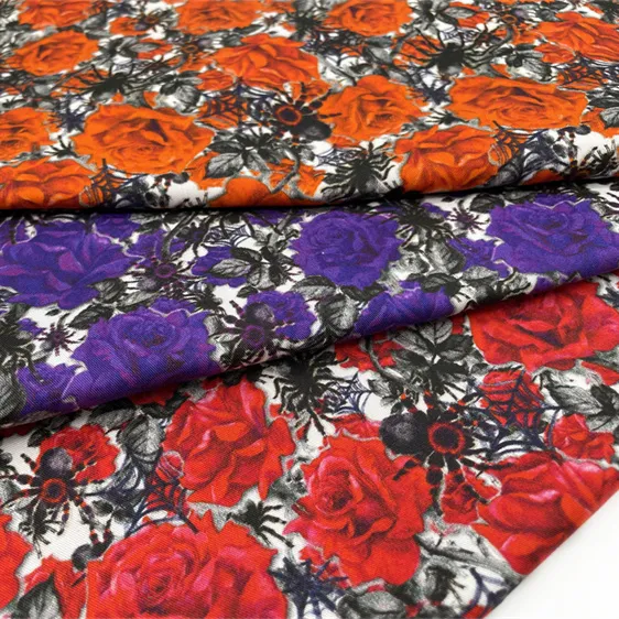 NO MOQ Spider And Floral Print Custom Digital Printing Chinos Fabric 100% Cotton Fabric Cotton Twill Fabric Print For Shirts