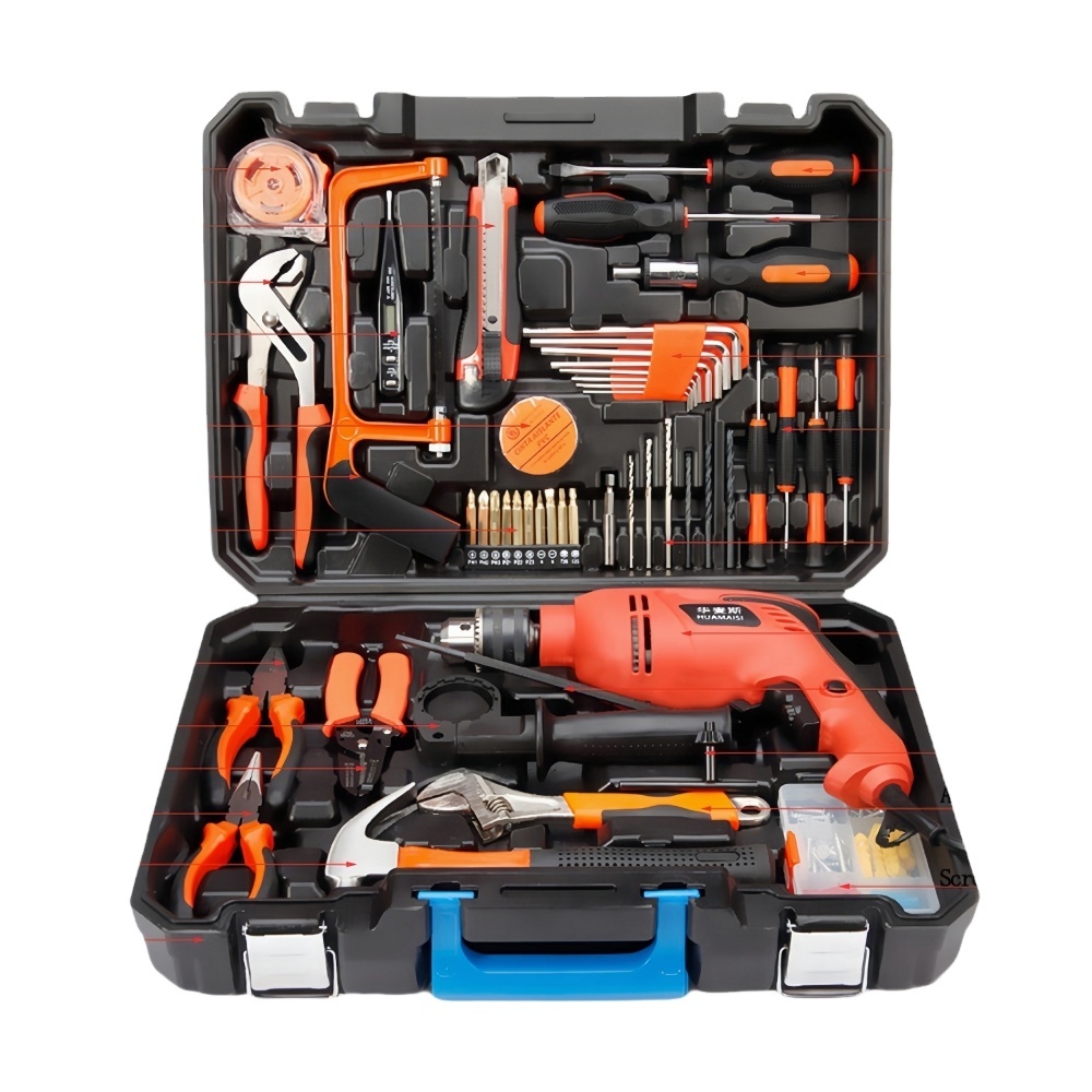 YUTUO multifunctional household 220V wire power electric impact drill repairing toolbox hardware hand tools kit set