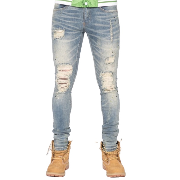 Edge Denim OEM/ODM Мужская Уличная одежда, джинсы, простые мужские джинсы, Мужские обтягивающие джинсы, рваные обтягивающие джинсы для мужчин